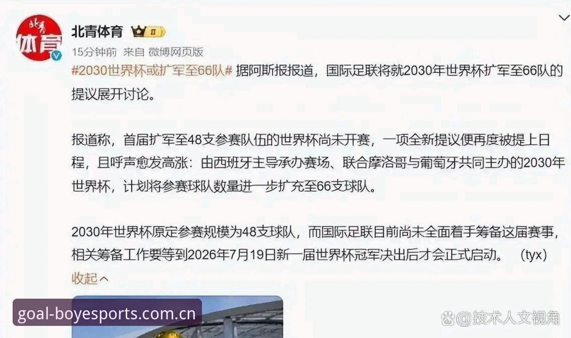 2030年世界杯扩军至66队最新进展：中国男足或迎绝佳参赛机遇